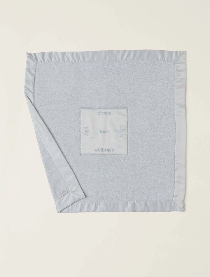 Barefoot Dreams satin trim receiving blanket with soft, luxurious fabric and delicate satin edging for newborn gift.