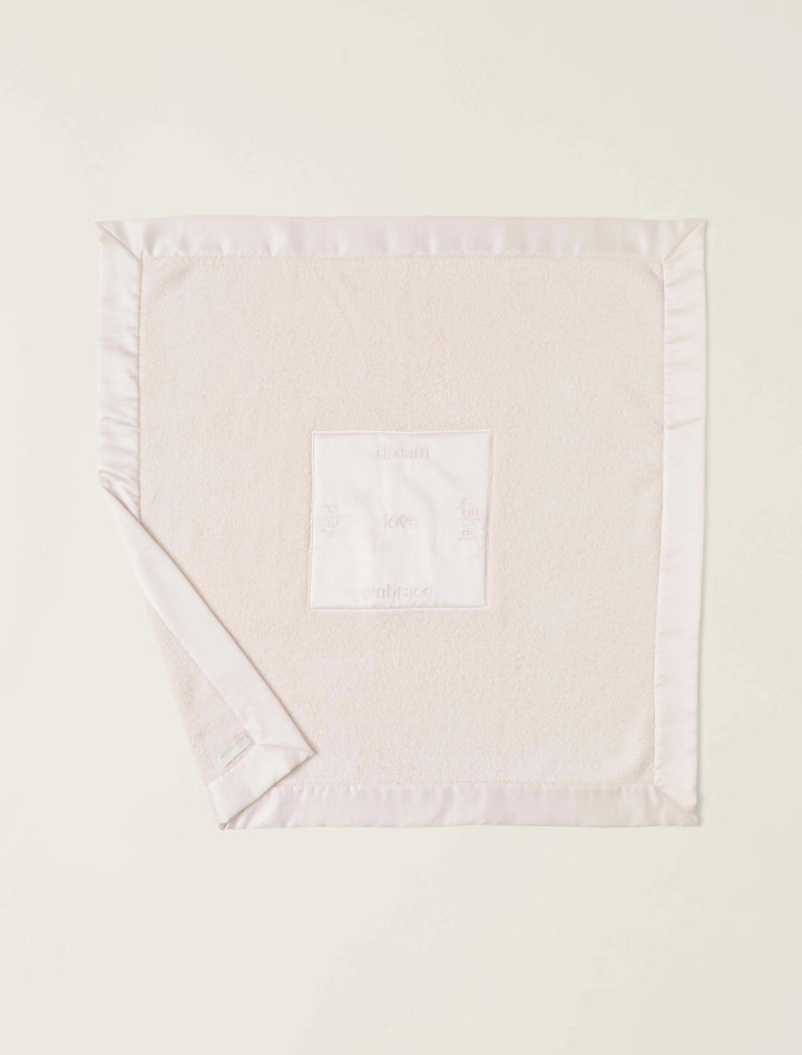 Barefoot Dreams satin trim receiving blanket with soft fabric, featuring elegant satin edging, perfect for gifting to a newborn.