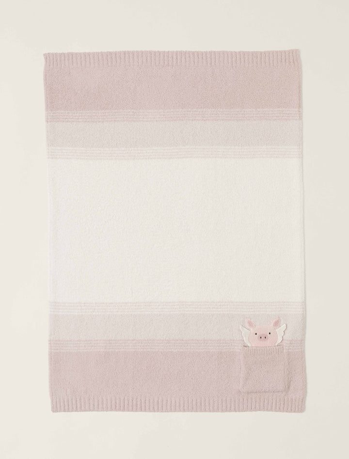 Soft Flying Pig stroller blanket by Barefoot Dreams featuring a playful pig design, perfect for gifting and keeping babies cozy.