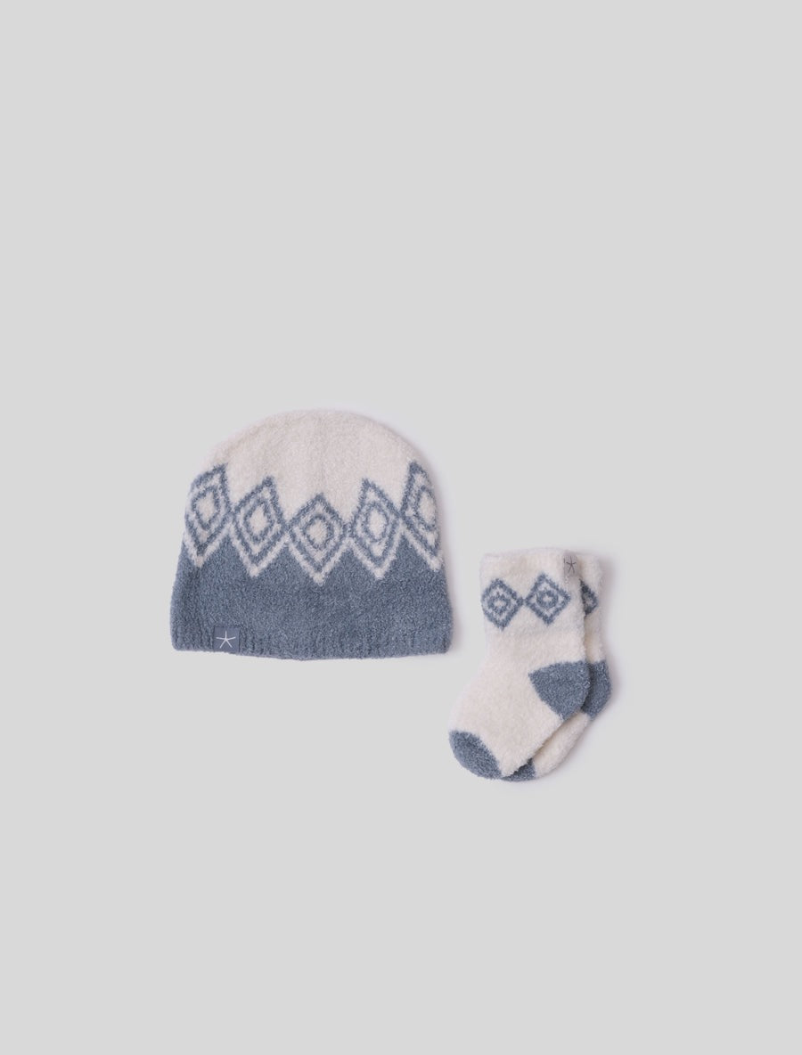 Soft Baby Faire Isle Beanie from Barefoot Dreams, featuring cozy knit fabric and a cute, snug fit for infants.