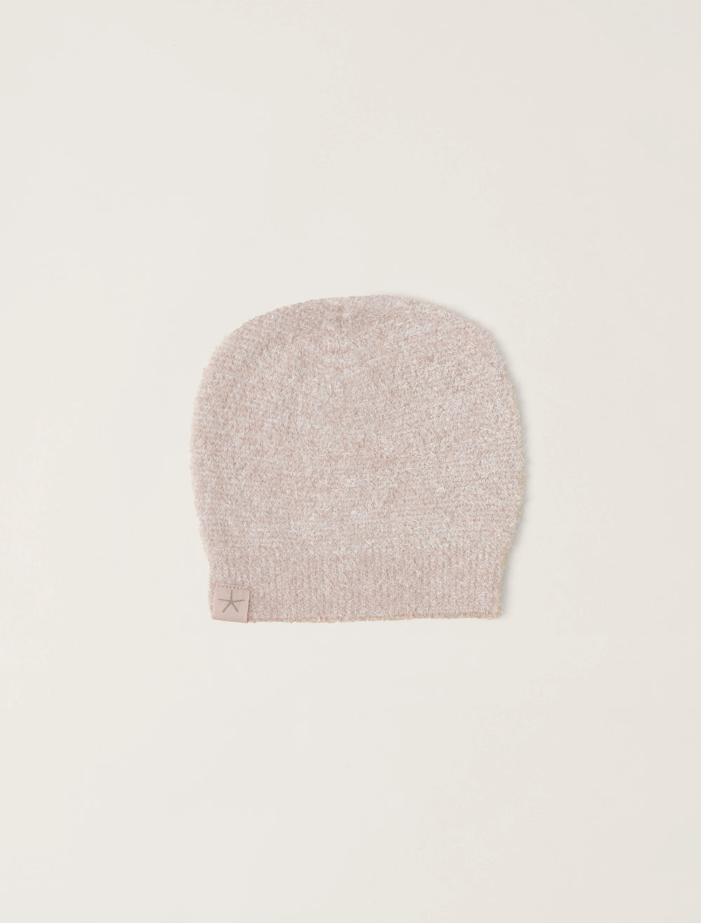 Soft beige barefoot dreams cozy infant beanie with a folded brim, perfect for keeping a baby's head warm and comfortable.