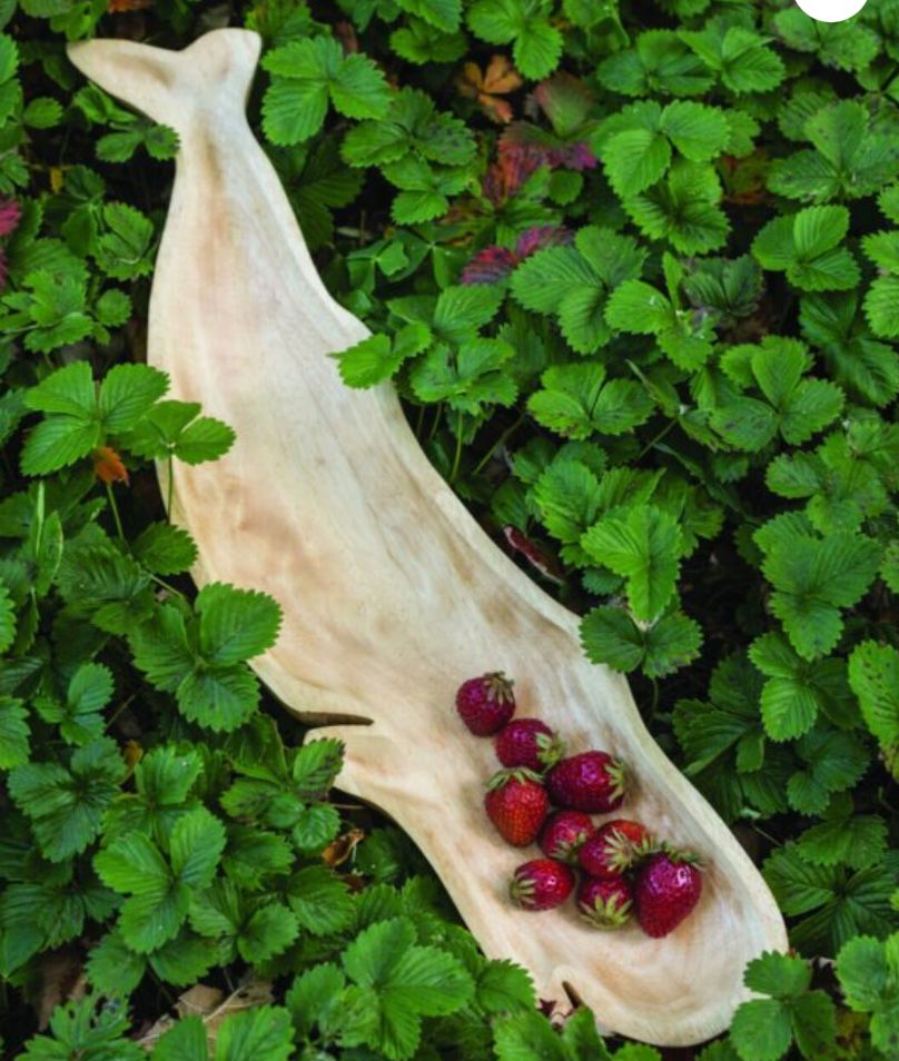 Be Home wooden whale dish, a handcrafted home decor piece with a smooth finish and detailed whale shape.