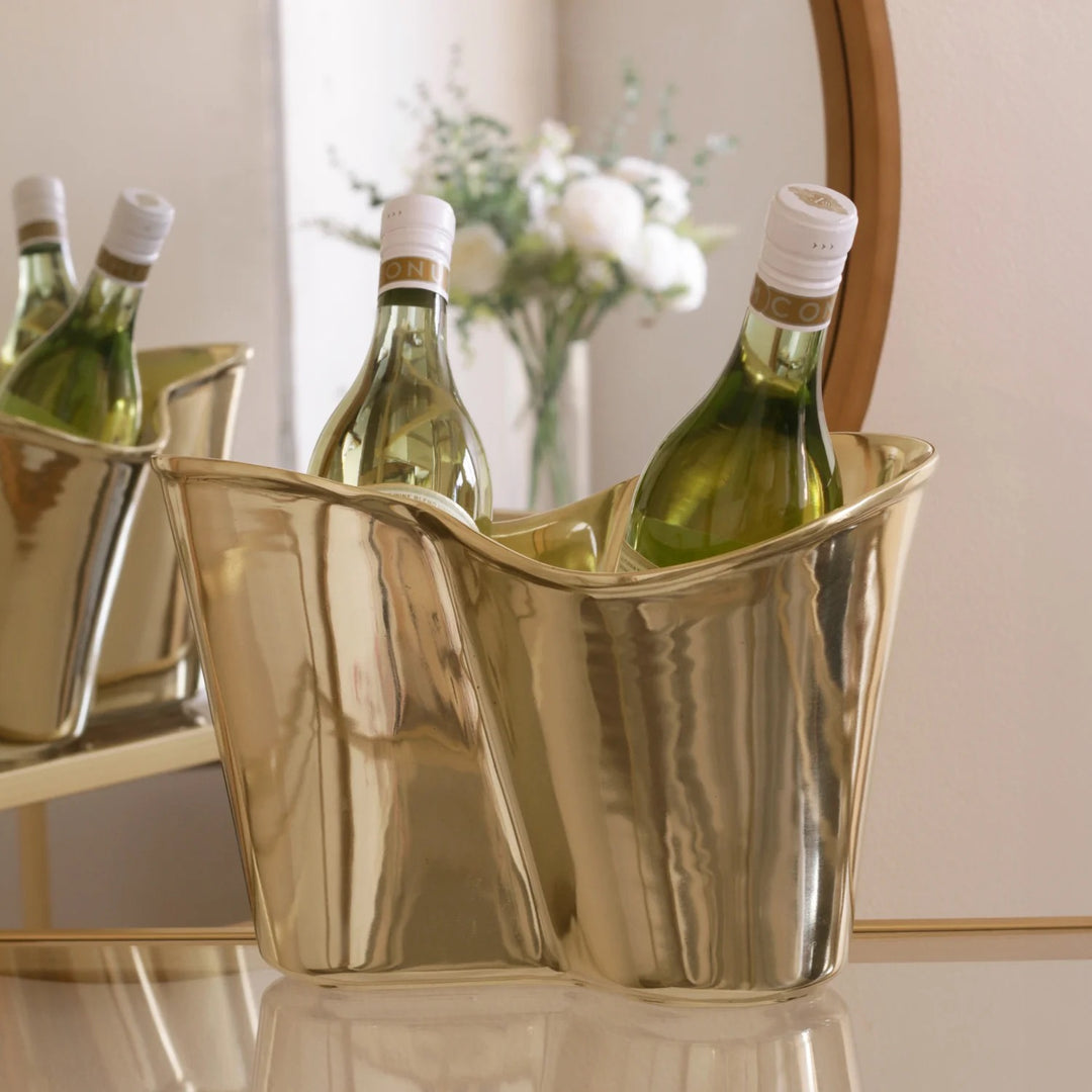 Beatriz Ball Sierra Modern Double Ice Bucket for the home, stylish stainless steel design with two compartments for ice storage.