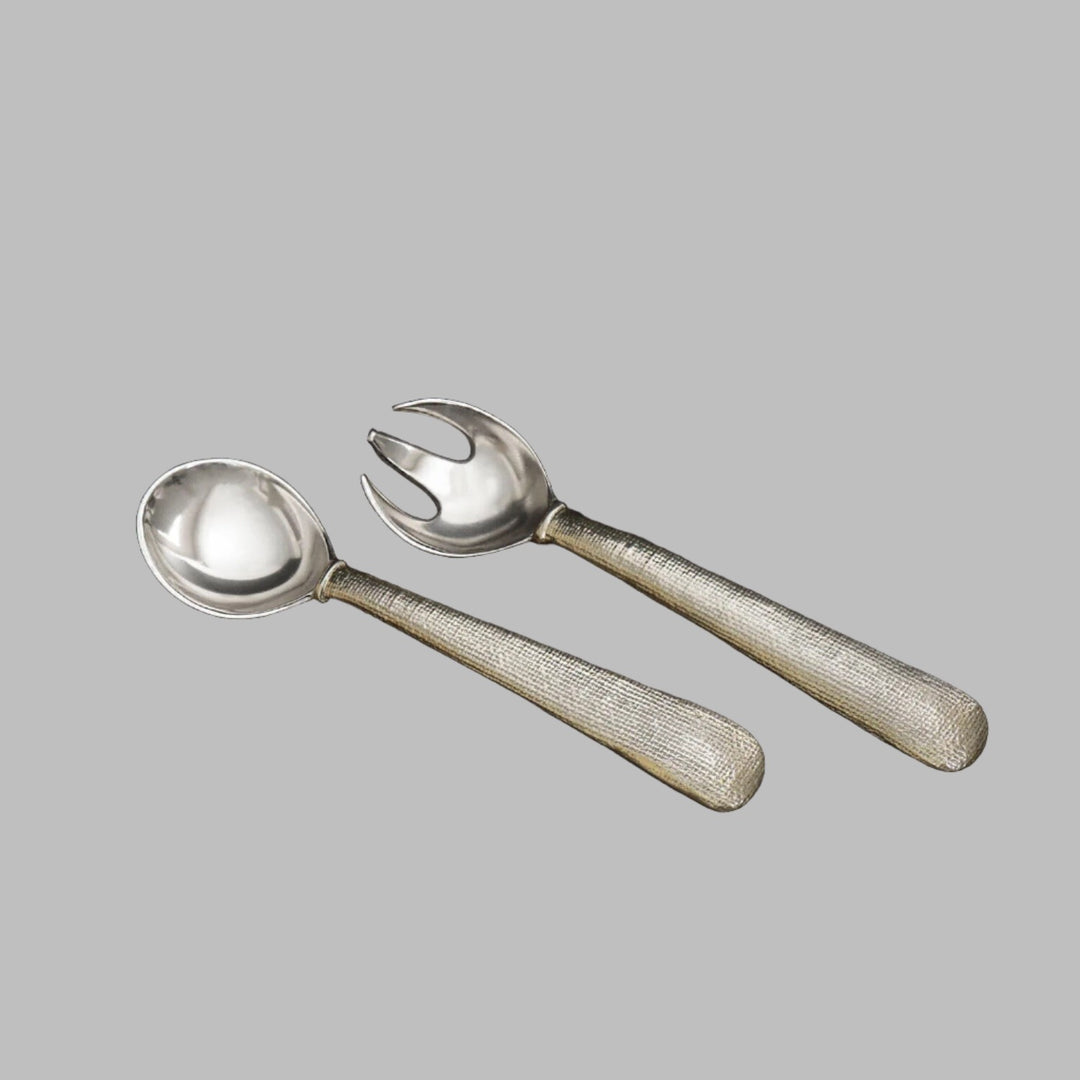 Beatriz Ball Sierra Modern Fina Salad Servers set with sleek stainless steel handles and elegant design for home dining.