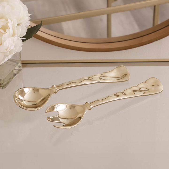 Beatriz Ball Sierra Modern Large Salad Servers in gold, stylish and durable for serving salads at home.