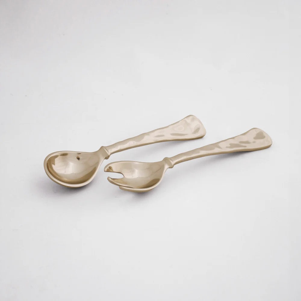 Beatriz Ball Sierra Modern Large Salad Servers in gold for the home, featuring sleek contemporary design and polished metal finish.