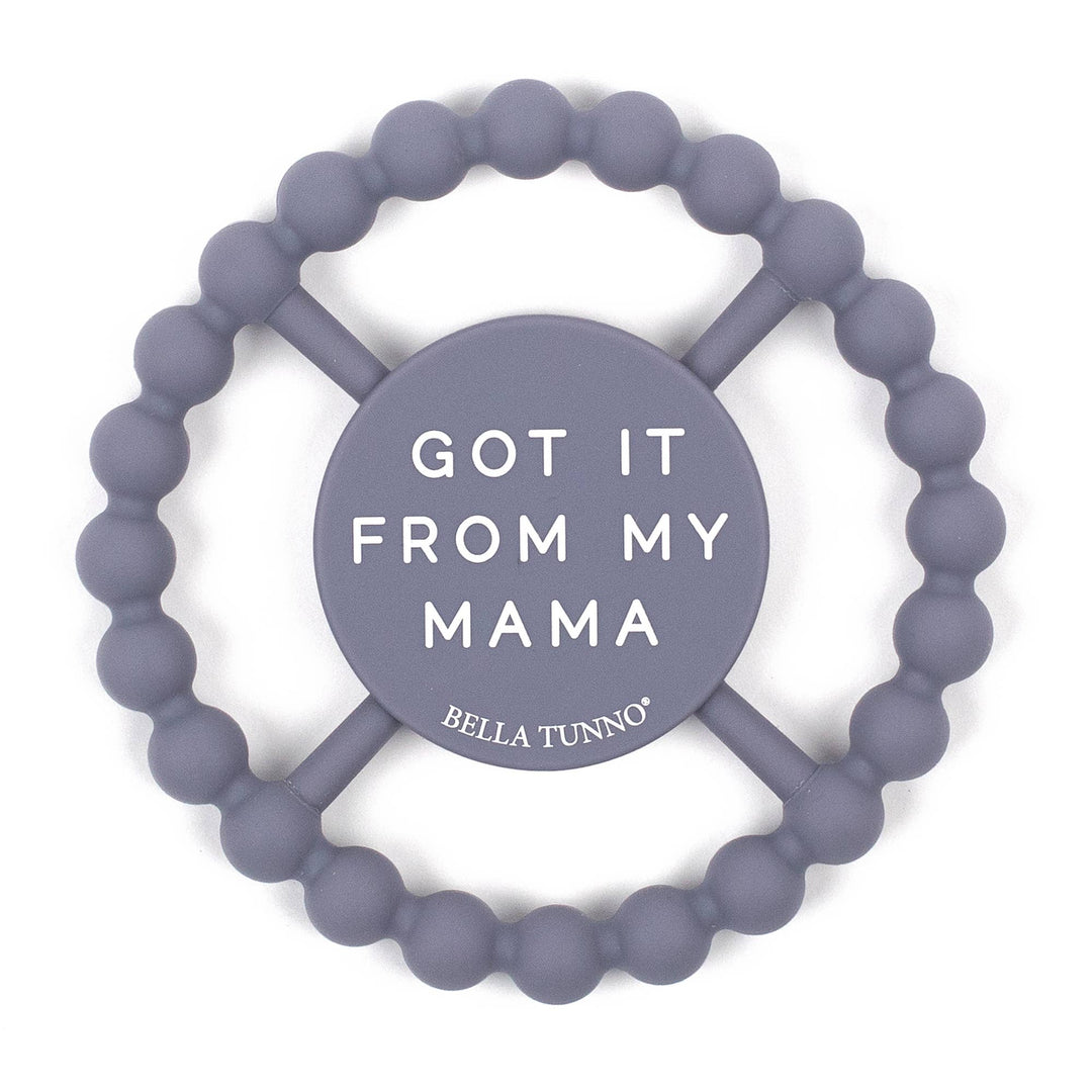 Bella Tunno Got Mama Happy baby teether in soft silicone with colorful beads for soothing and dental comfort.