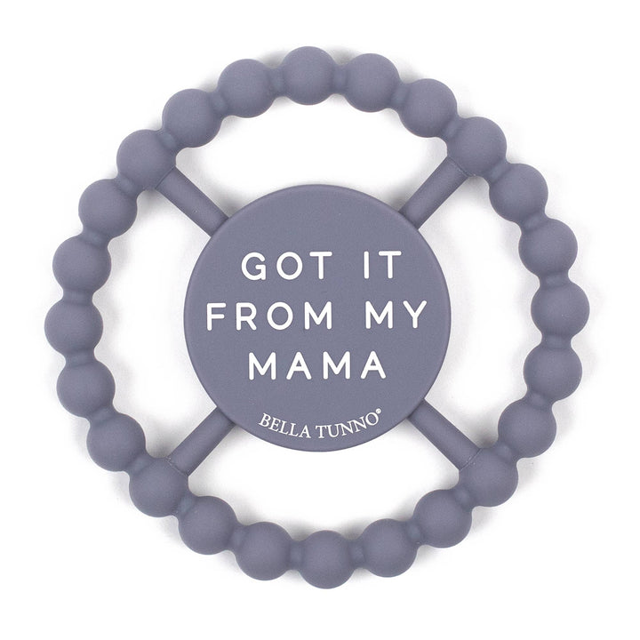 Bella Tunno Got Mama Happy baby teether in soft silicone with colorful beads for soothing and dental comfort.