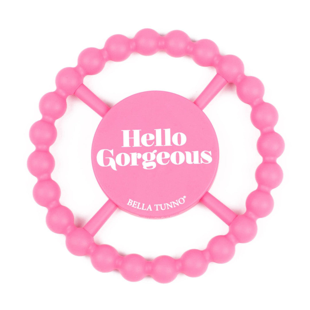 Bella Tunno Hello Gorgeous happy baby teether with colorful, textured silicone design for soothing gums.