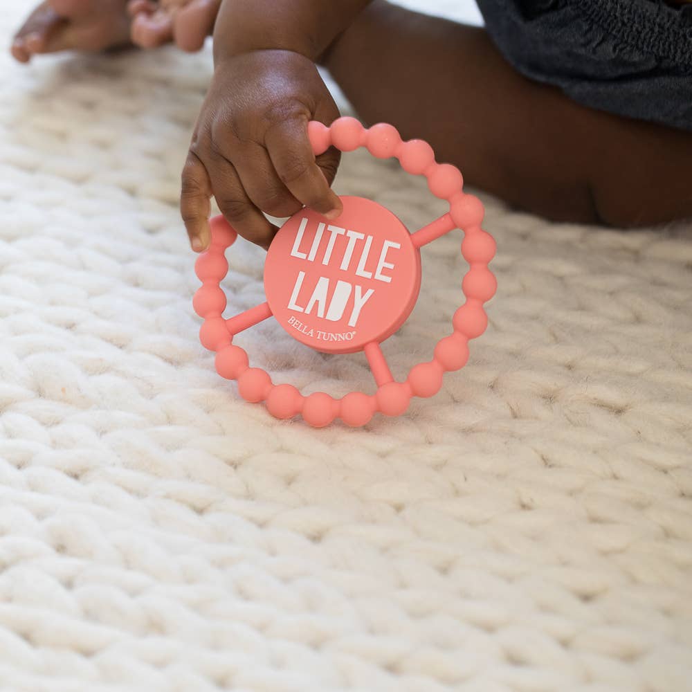 Bella Tunno Little Lady Happy baby teether with colorful silicone beads and a cute ladybug design, ideal for soothing gums.