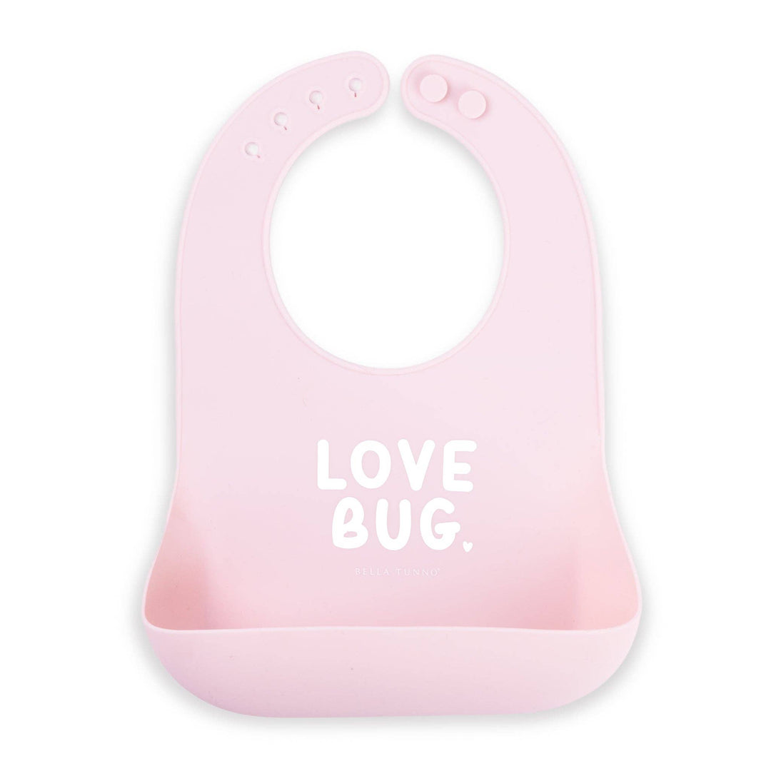 Baby love bug-themed Wonder Bib by Bella Tunno, featuring colorful illustrations and soft fabric for feeding time.