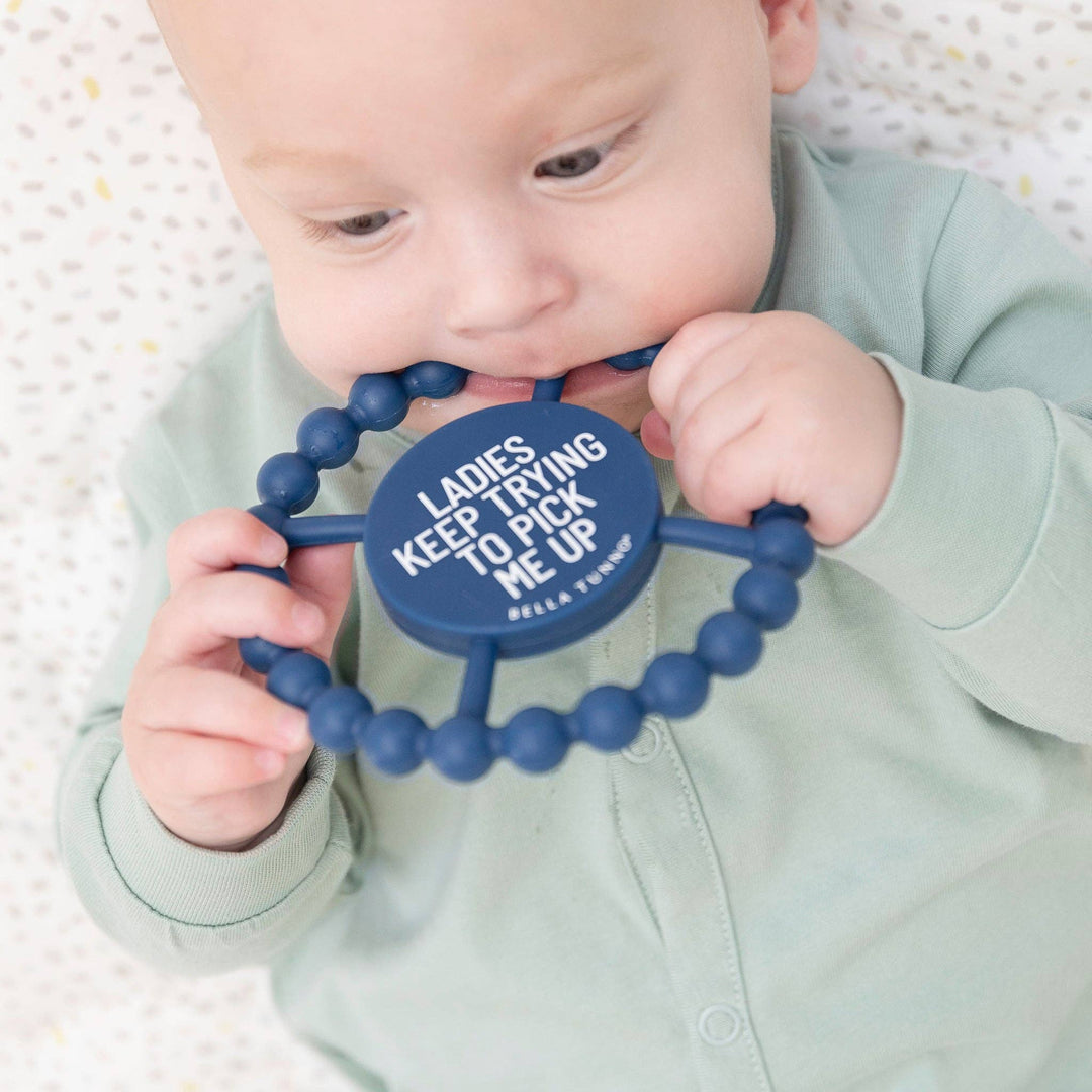 Bella Tunno Ladies Pick Me Up Happy Teether for babies with colorful, textured silicone design for soothing and teething relief.