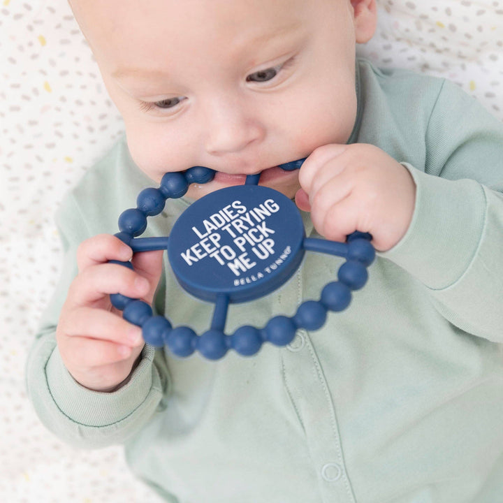 Bella Tunno Ladies Pick Me Up Happy Teether for babies with colorful, textured silicone design for soothing and teething relief.