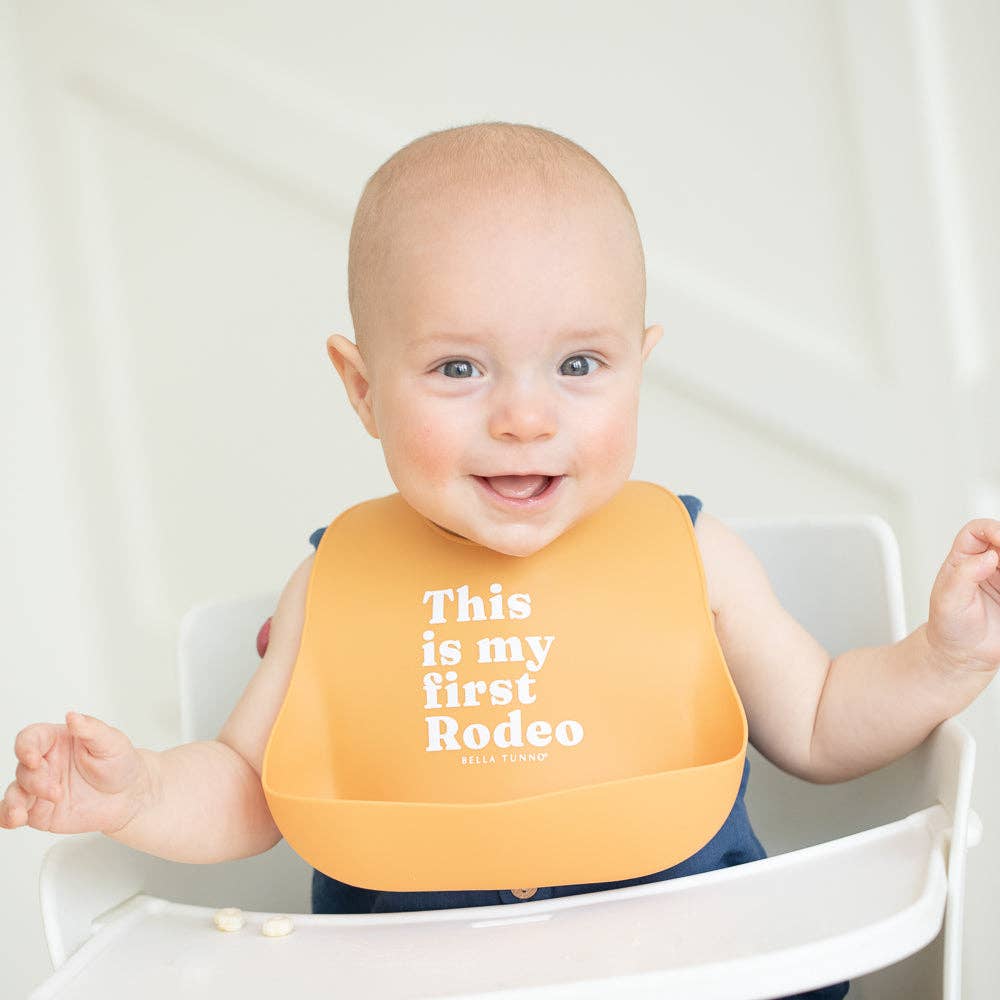 Bella Tunno First Rodeo Wonder Bib for babies, soft and colorful gift bib with fun rodeo design, made for feeding and drooling.