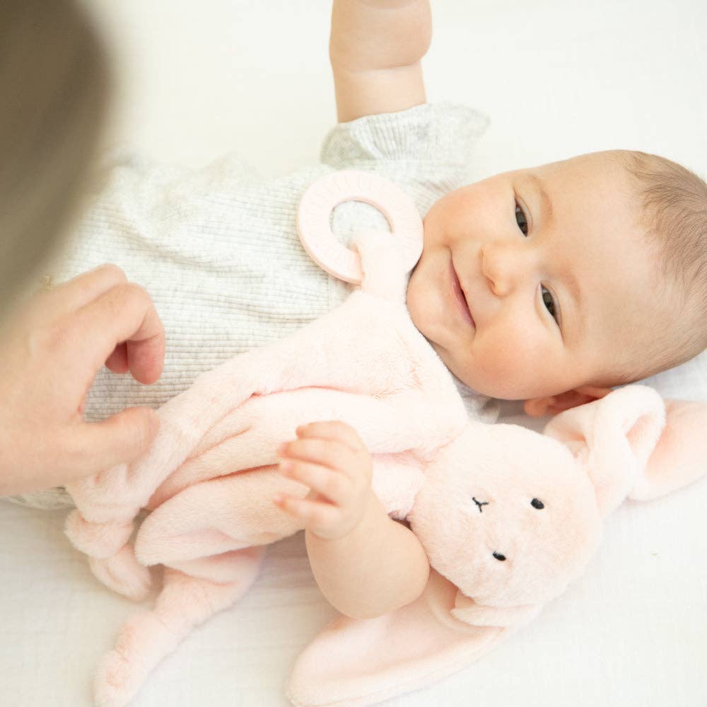 Bella Tunno Teether Buddy Betty the Bunny, soft baby teether gift with bunny design for soothing and entertainment.