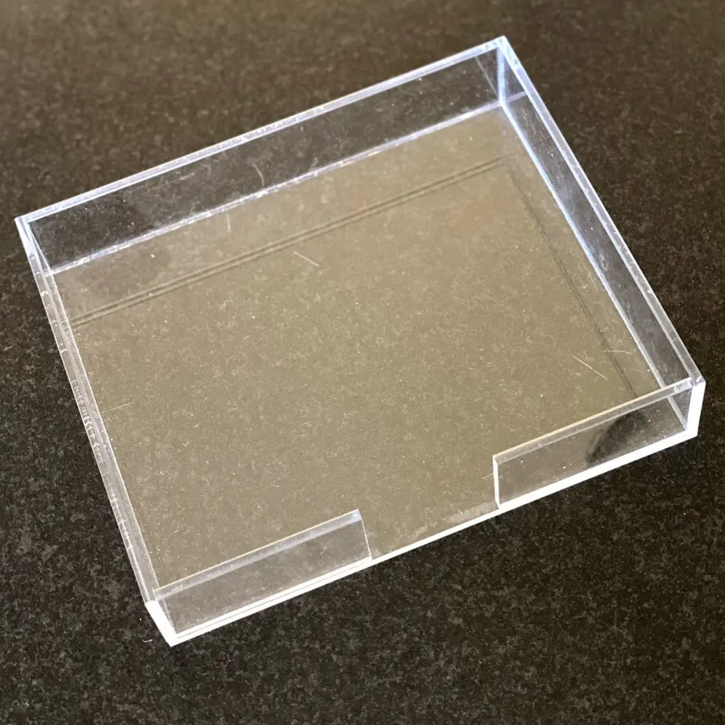 Large Black Ink Lucite gift tray with a clear, glossy rectangular surface and sturdy sides, perfect for elegant serving or display.
