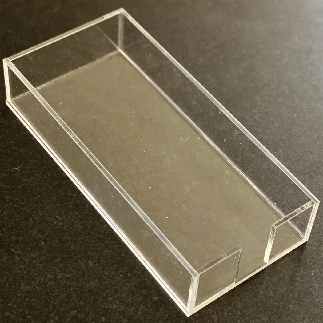 Black Ink "Skinny" Lucite Tray, clear acrylic gift tray with sleek, slim design and smooth edges, ideal for stylish organization.