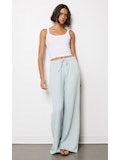 Sky blue Bobi wide-leg drawstring pant featuring relaxed fit and comfortable waistband, styled as casual bottoms.