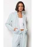 Bobi puff sleeve zip hoodie in soft fabric, featuring a front zipper and stylish puffed sleeves, perfect for casual wear.