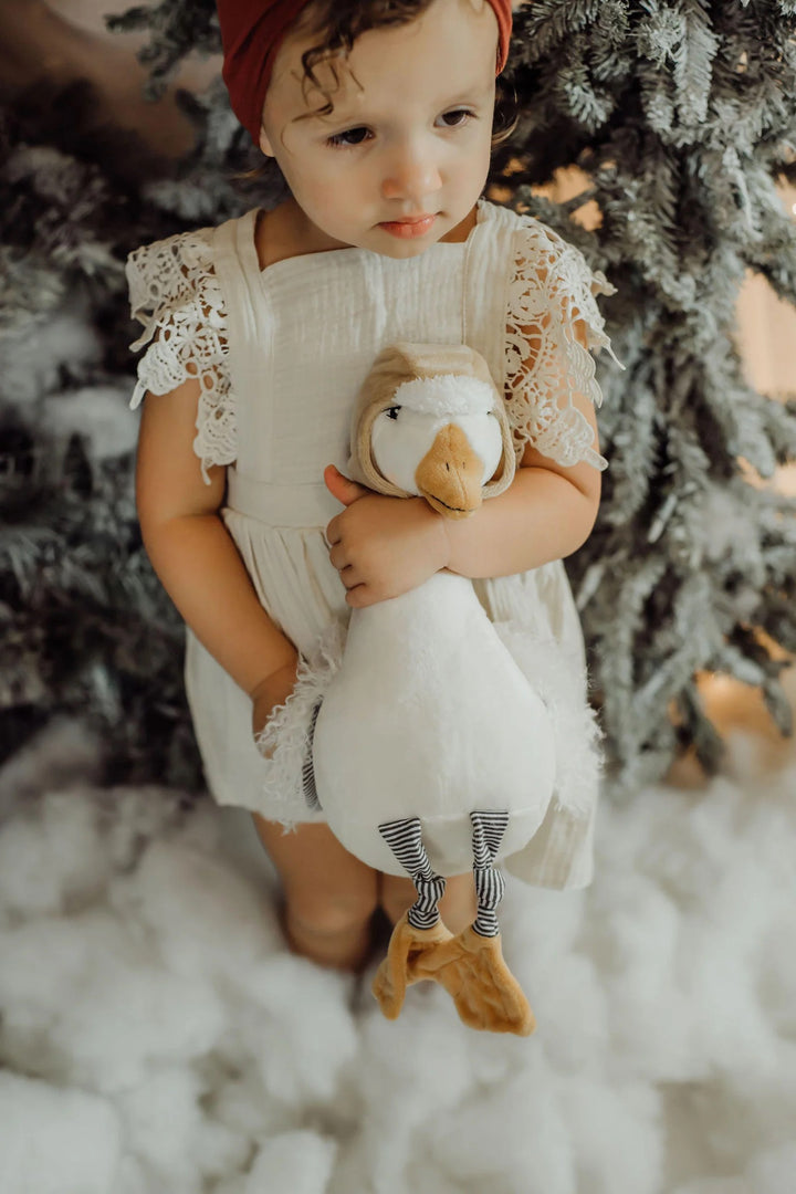 Soft baby plush toy Avery the Aviator Snowgoose by Bunnies by the Bay, featuring a cute snowgoose with aviator accessories.