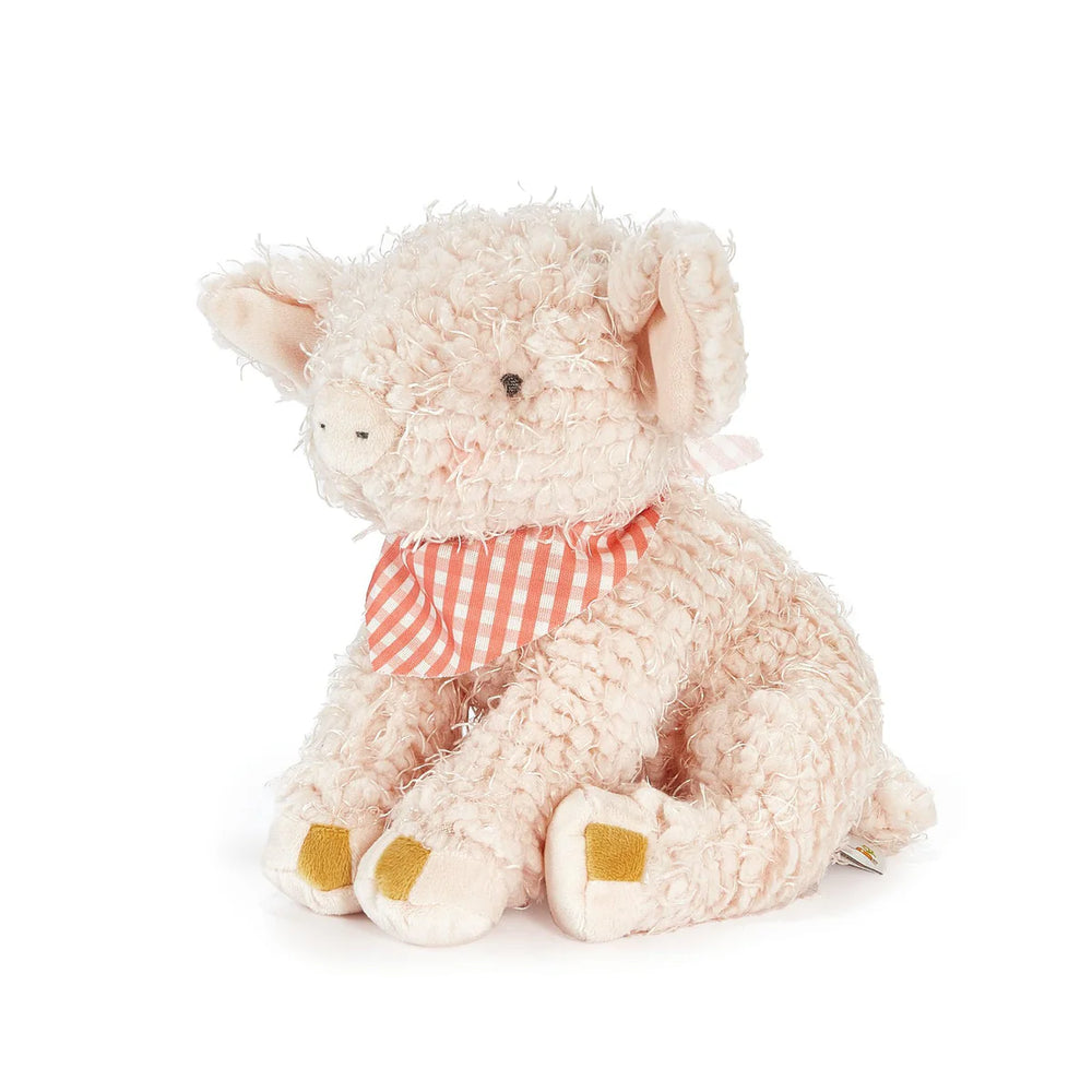 Soft Bunnies by the Bay Hammie the Pig baby plush toy with pink accents, designed for infants and cuddly play.