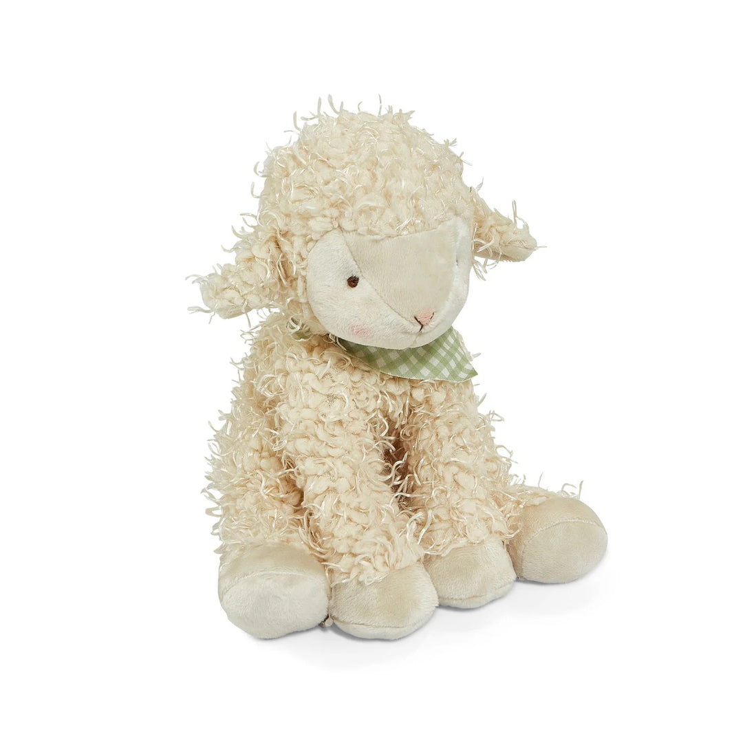 Soft baby Shep the Sheep plush toy by Bunnies by the Bay, featuring white fleece and gentle embroidered facial details.