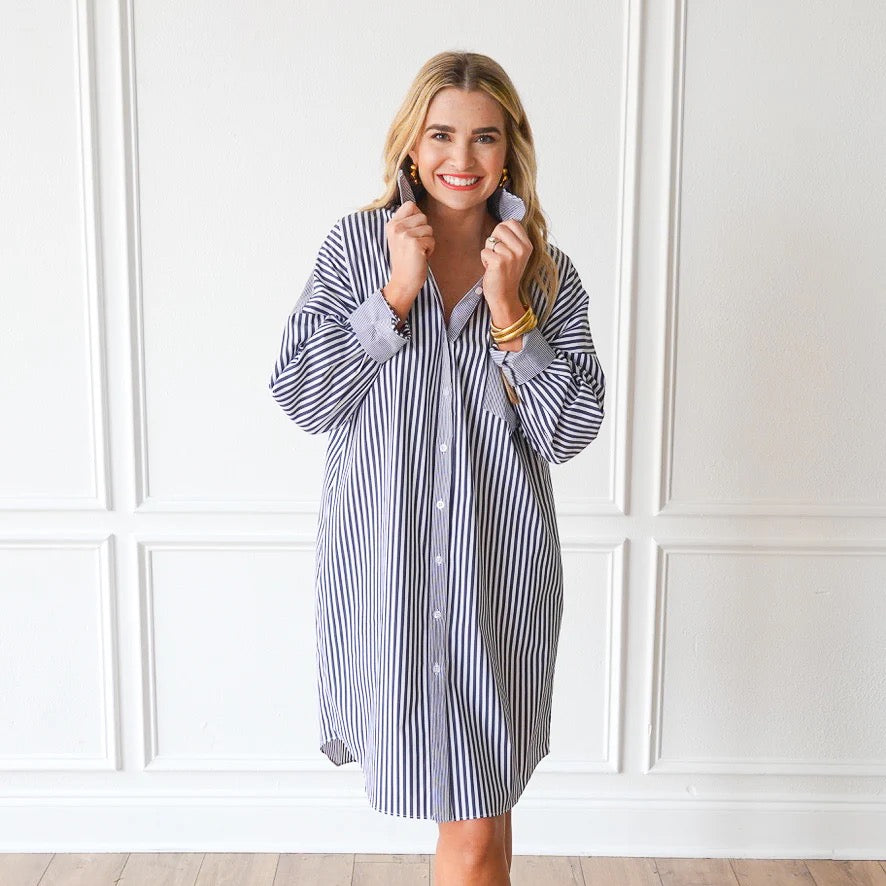 Francis Dress Charcoal Stripe | Caryn Lawn Dress
