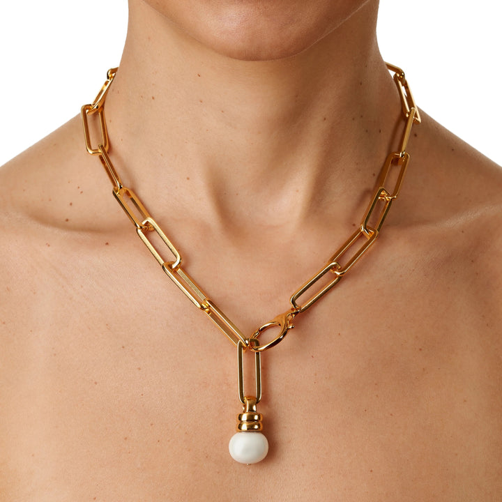 Boxy Link & Pearl Necklace
