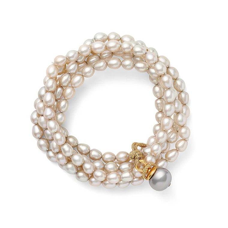 Soft grey freshwater cluster bracelet by Catherine Canino featuring delicate bead clusters on a stylish accessory.