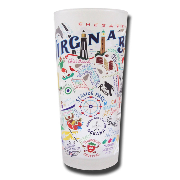 Catstudio Virginia Beach glass with colorful coastal design and vibrant seaside imagery, perfect for display or collection.