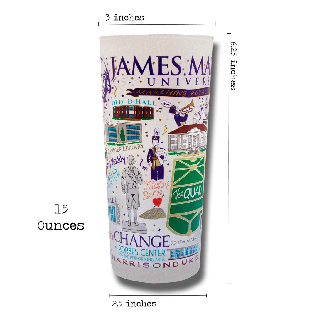 James Madison University glass featuring the home campus design by Catstudio, with the university name and campus imagery.