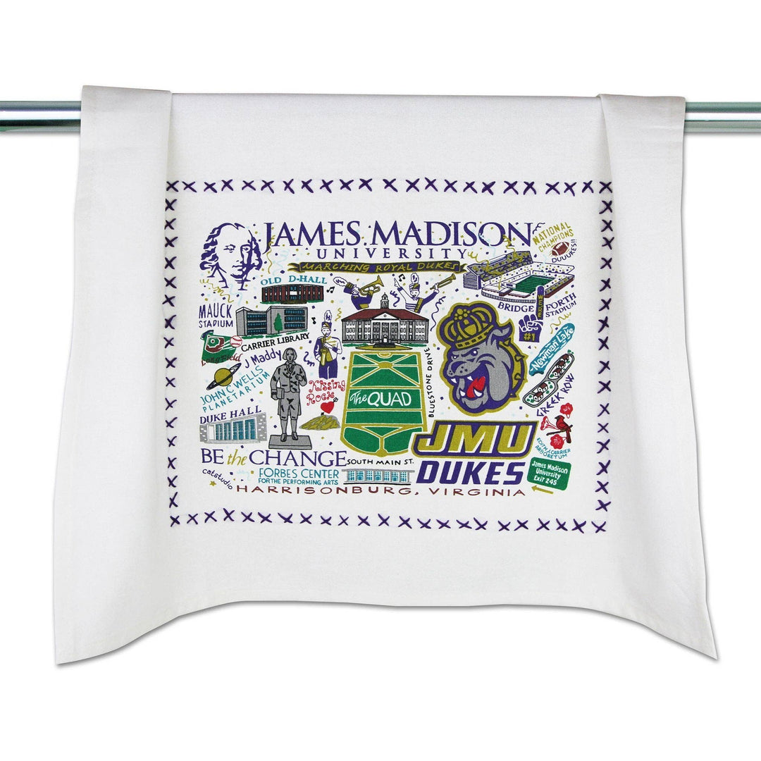 James Madison University home towel by Catstudio showing team logo and university colors on soft fabric.
