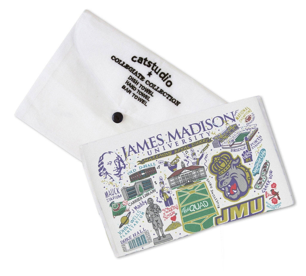 James Madison University home towel by Catstudio, featuring university graphics and vibrant team colors.