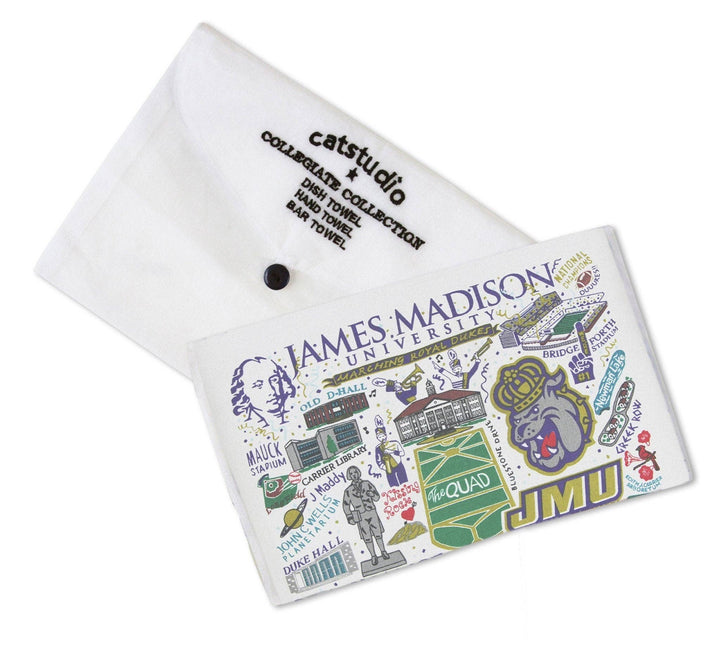 James Madison University home towel by Catstudio, featuring university graphics and vibrant team colors.