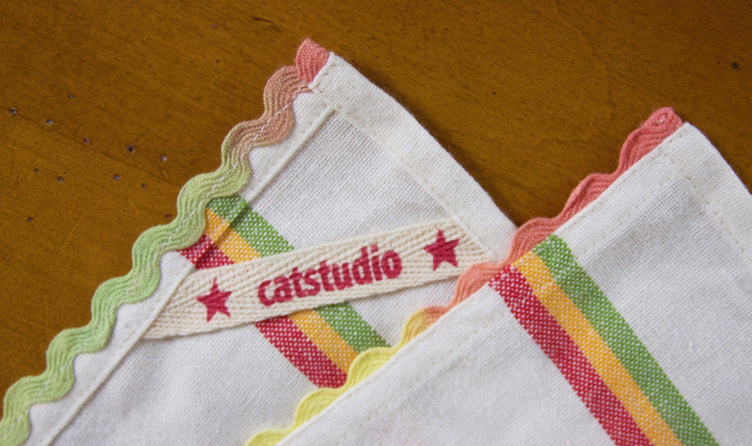 Catstudio Virginia Beach dish towel featuring colorful coastal design with beach and ocean motifs for home use.