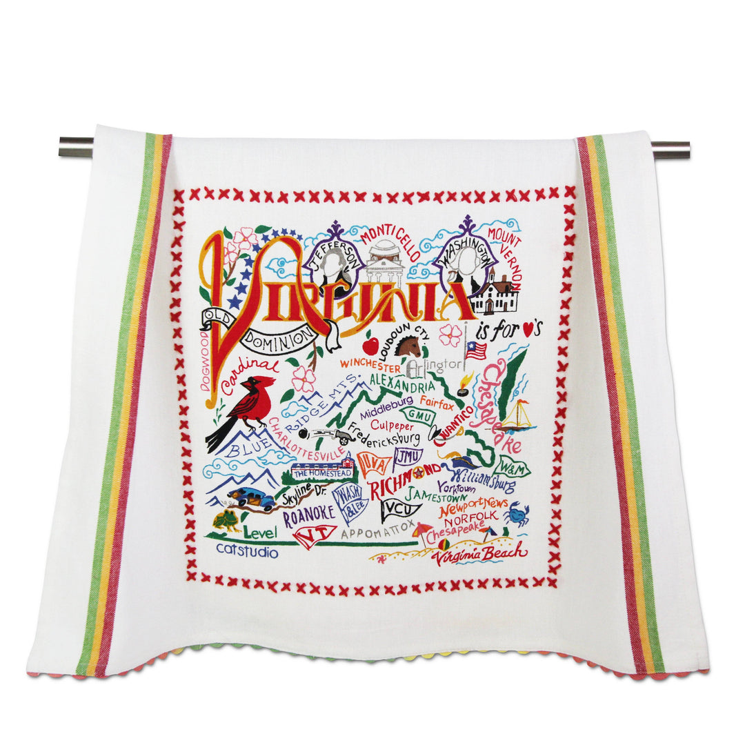 Catstudio Virginia geography dish towel featuring a detailed map design for home use.