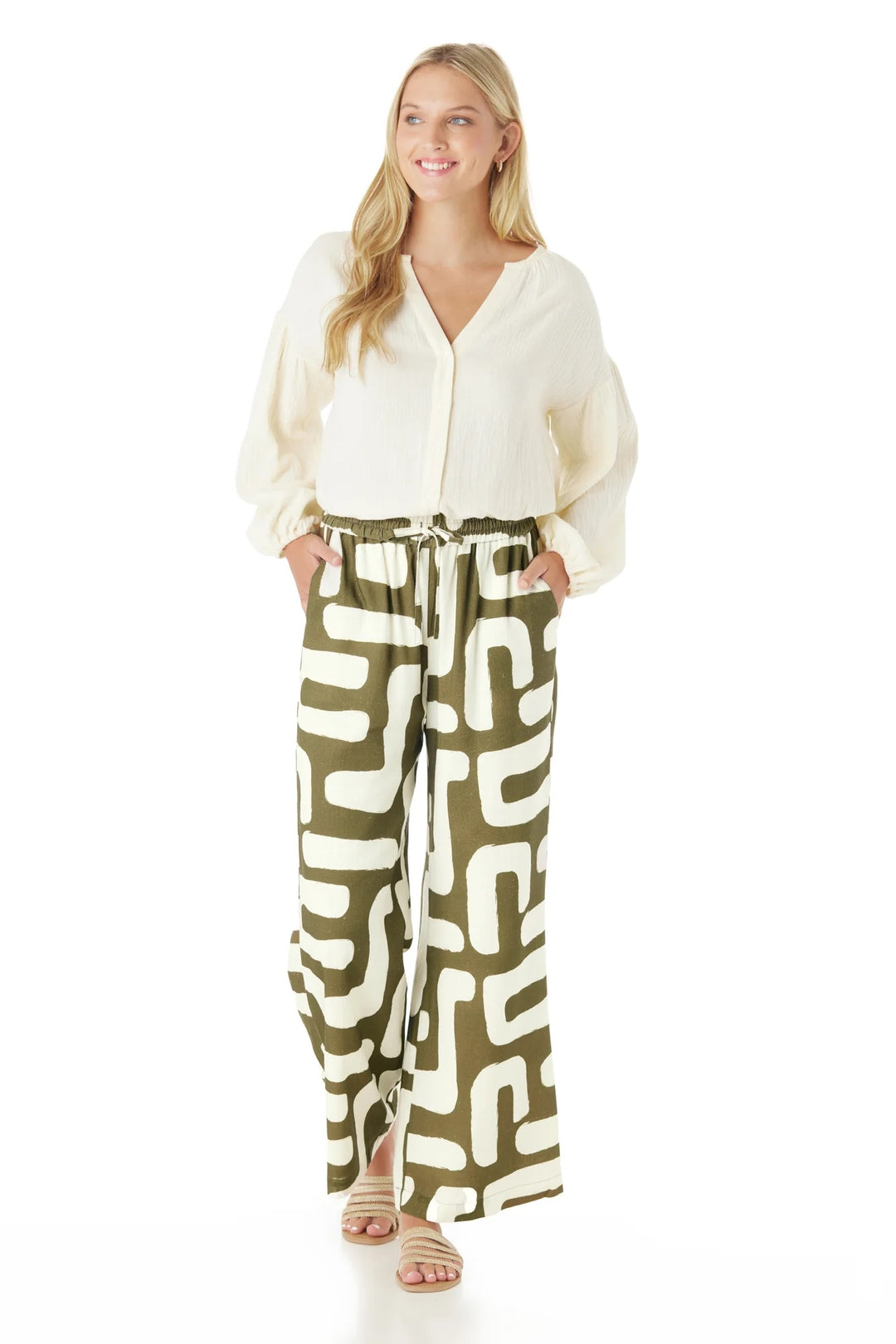 Crosby by Mollie Burch Ziggy pant in stylish bottoms, featuring a tailored fit and vibrant pattern, shown on a model.