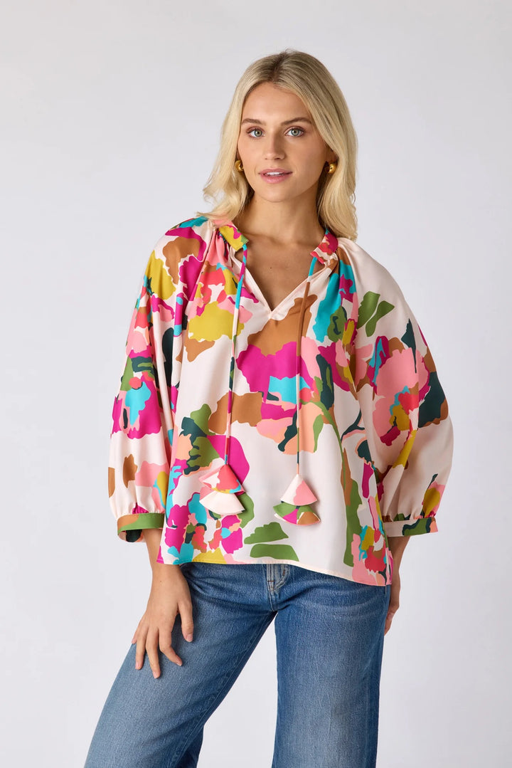 Crosby by Mollie Burch Marin Botanic Blush Top, lightweight floral print blouse with long sleeves and a relaxed fit.