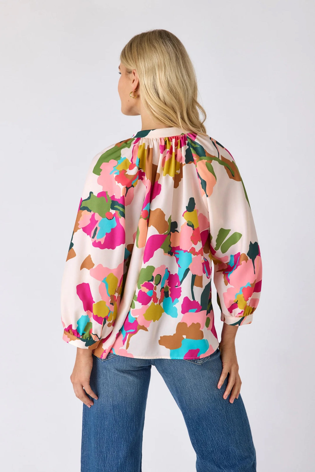 Crosby by Mollie Burch Marin Botanic Blush Top, lightweight floral print blouse with long sleeves and V-neck design.
