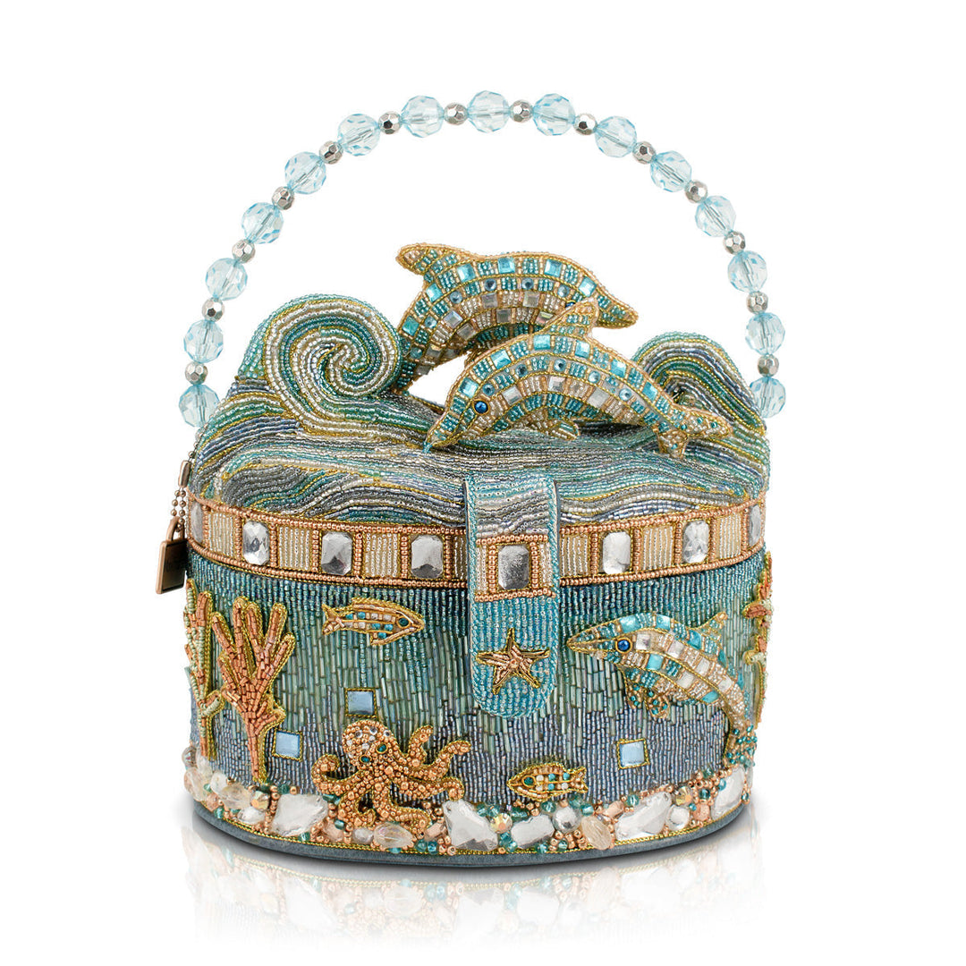Crystal Dolphin beaded top handle handbag - front