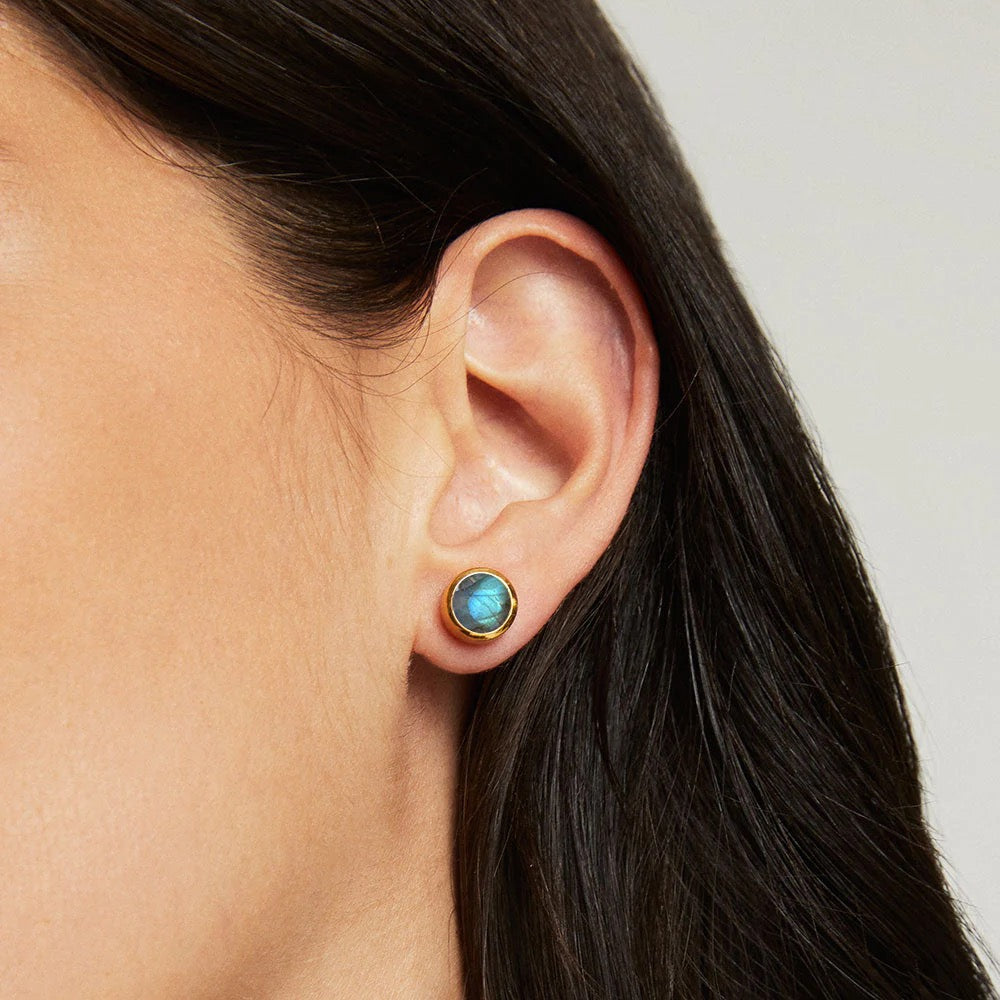 DeaN Davidson Signature Midi Knockout Studs in gold, stylish accessories with bold geometric design, close-up view.