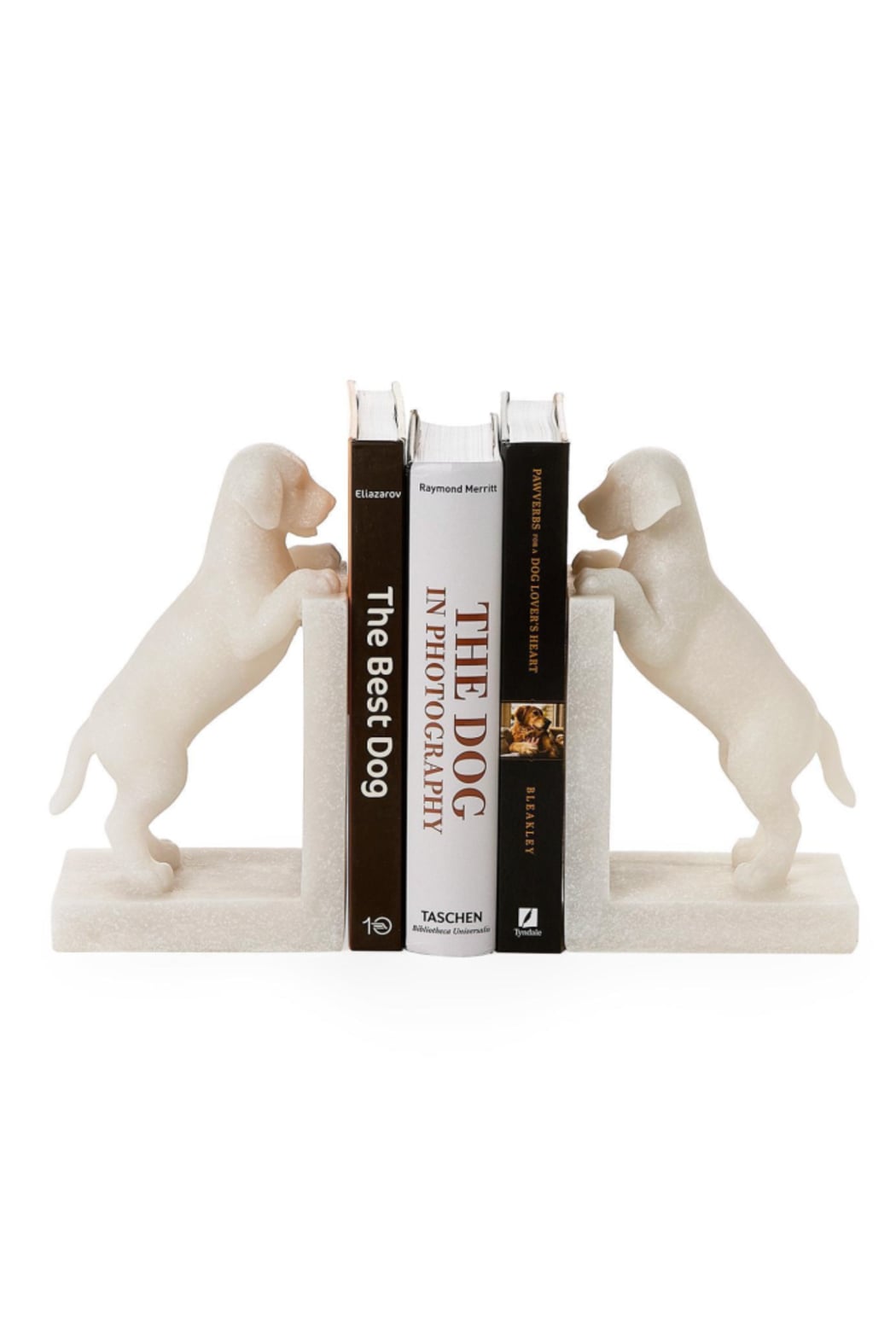 Two's Company Dog Book Ends, set of 2, white resin