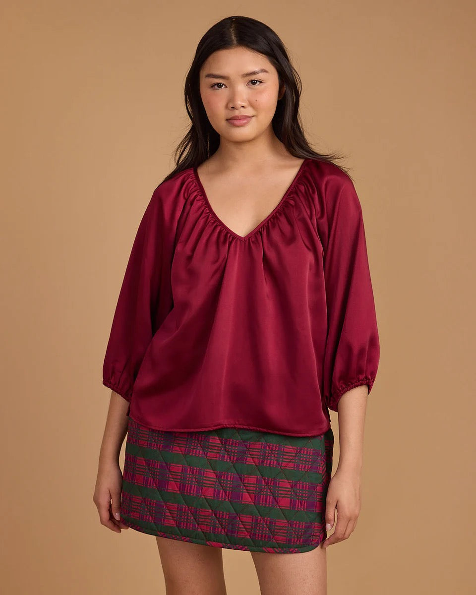 Double A Beatrice Beet Red top featuring a stylish blouse design, perfect for a casual or semi-formal look.