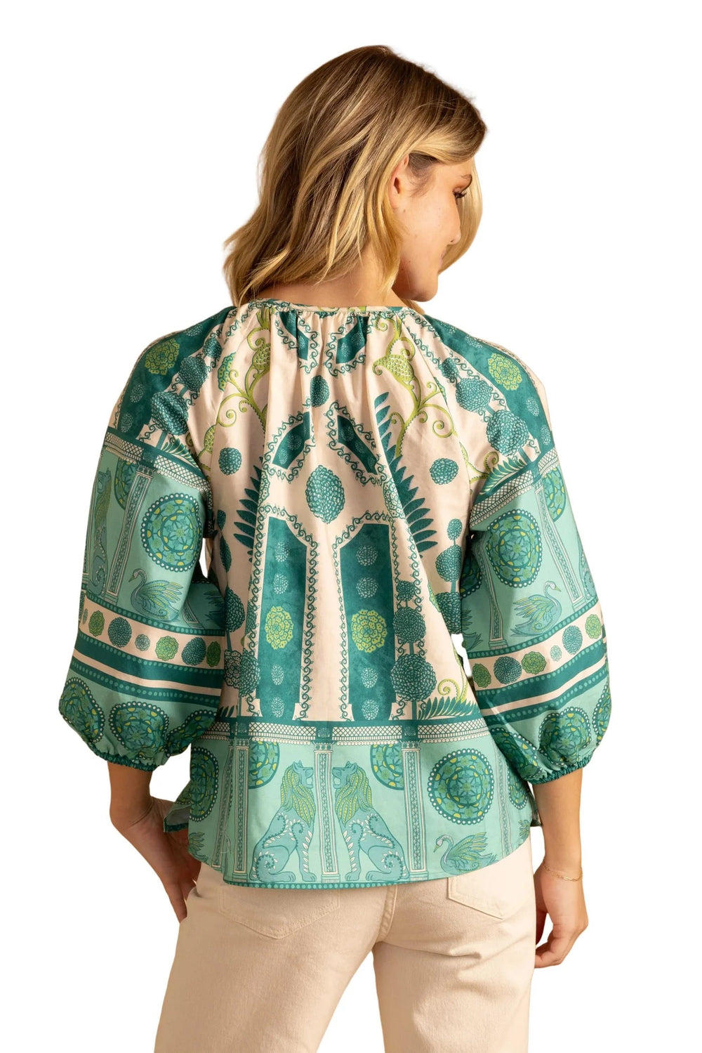 Beatrice Parterre Blouse by Double A, feminine tops with floral print and lightweight fabric, shown on a hanger.