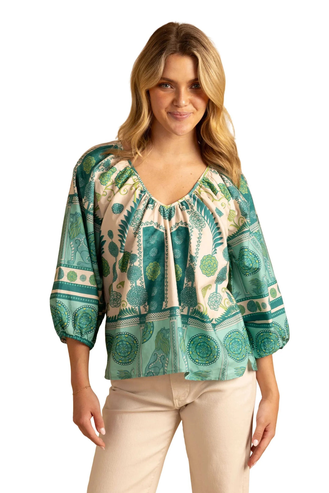 Double A Beatrice Parterre Blouse, stylish women's tops with floral pattern, featuring a relaxed fit and lightweight fabric.
