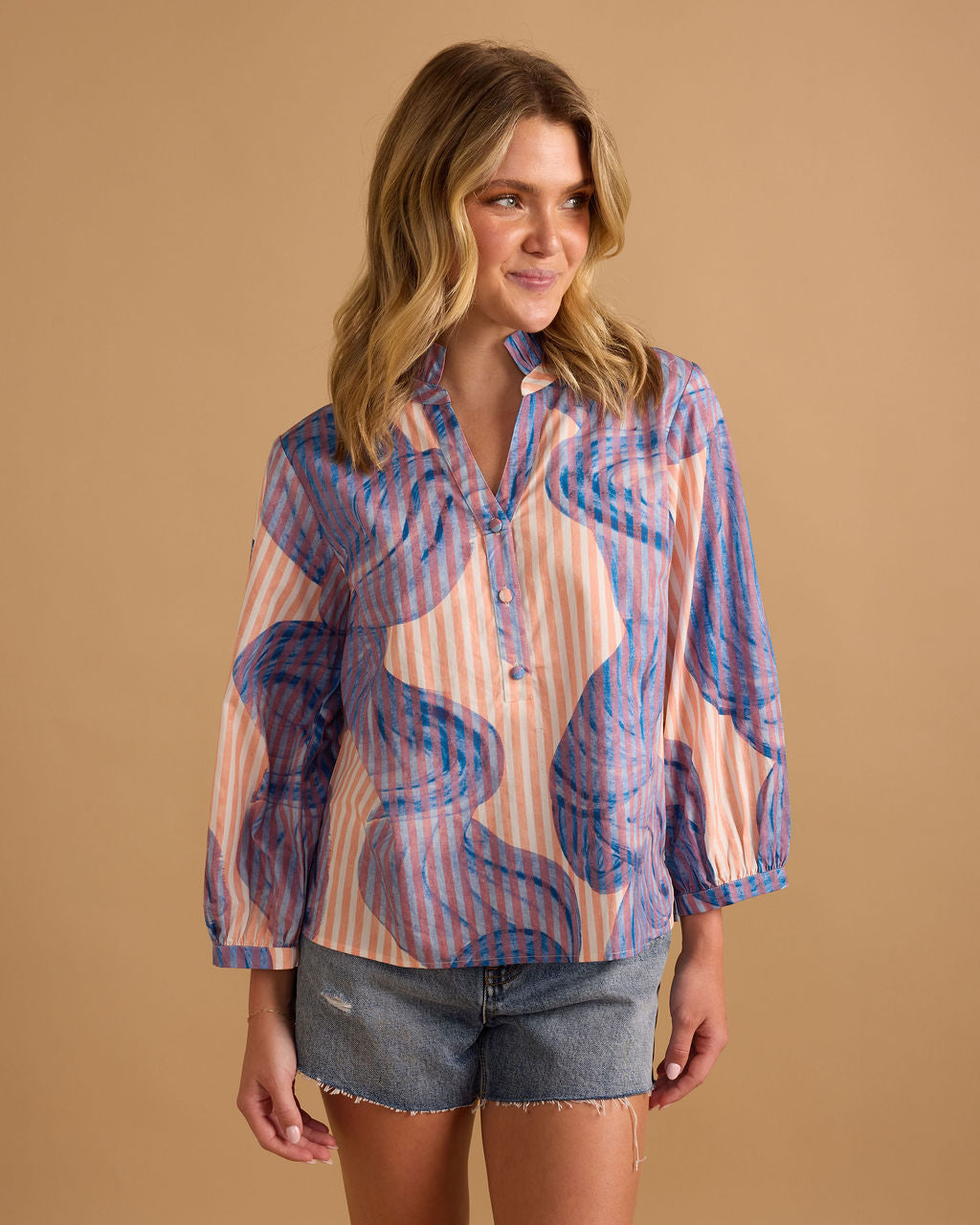 Double A Daniella Rip-Tide top, stylish casual tops featuring a vibrant print and comfortable fit, shown in the product image.