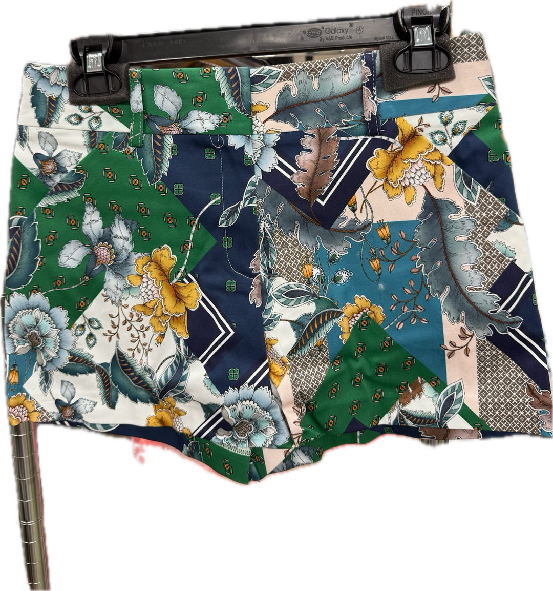 Drew Clothing mixed media short for women, casual bottoms with mixed fabric design, shown on a model.