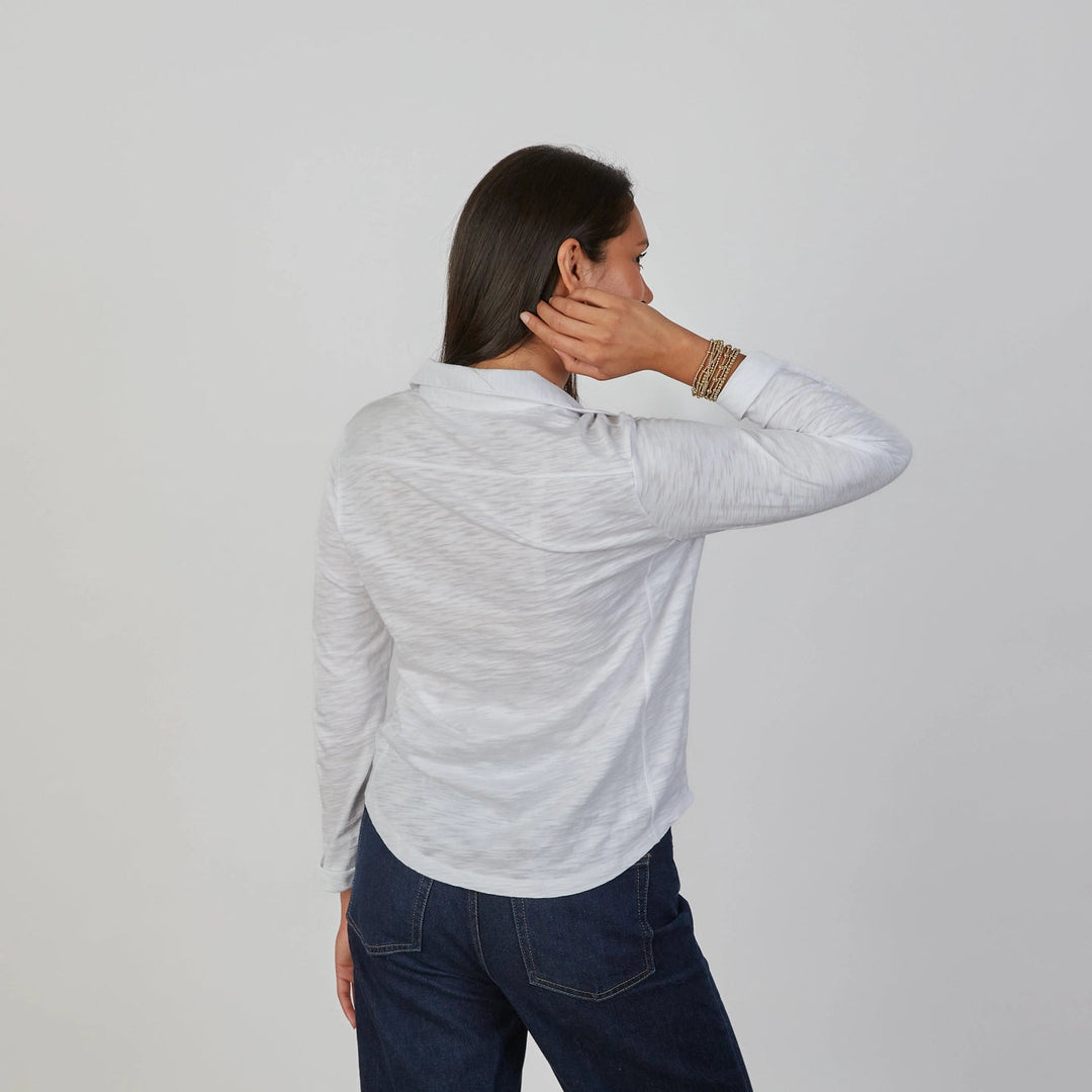 Erin Gray Alex button-down shirt, stylish tops with a classic collar and long sleeves, displayed on a neutral background.