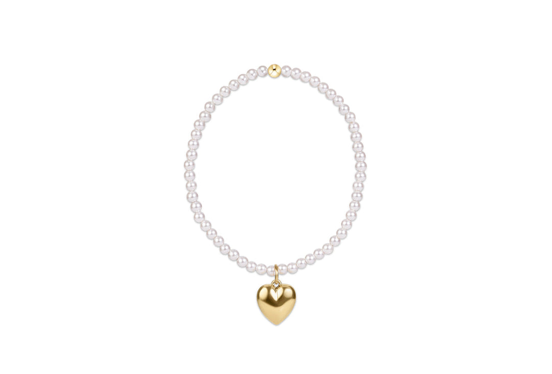 Classic Pearl 3mm Bracelet - Love Plush Gold Charm