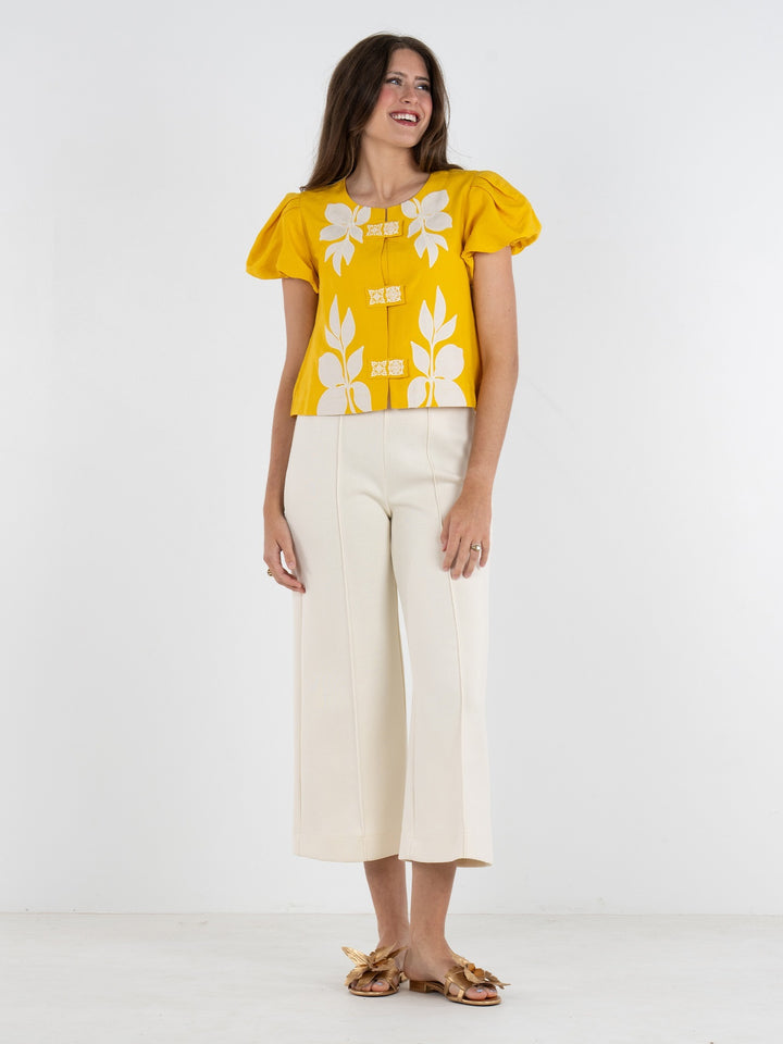 Emily McCarthy Isabella Golden Hour top, stylish women's blouse with floral pattern and relaxed fit, perfect for casual wear.